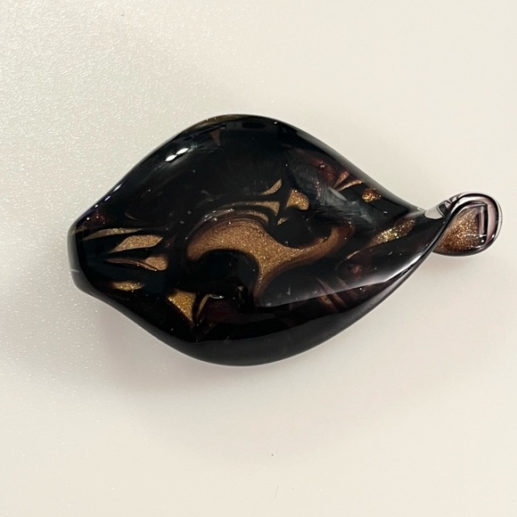 Hand-blown Lampwork Black Brown Gold Glitter Glass Swirl Teardrop Pendant - Picture 2 of 16